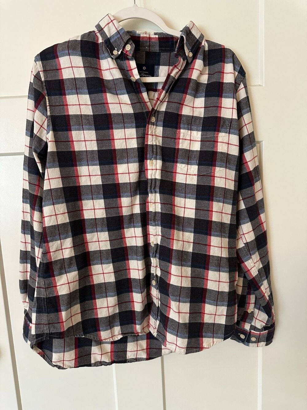 Ben Sherman Men’s Plaid Flannel Button-Down Shirt Size M Navy Red White